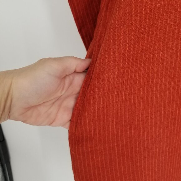 NWT Gudrun Sjoden Linen Subtle Pinstripe Button-Down Tunic / Shacket, Lagenlook - Picture 6 of 9